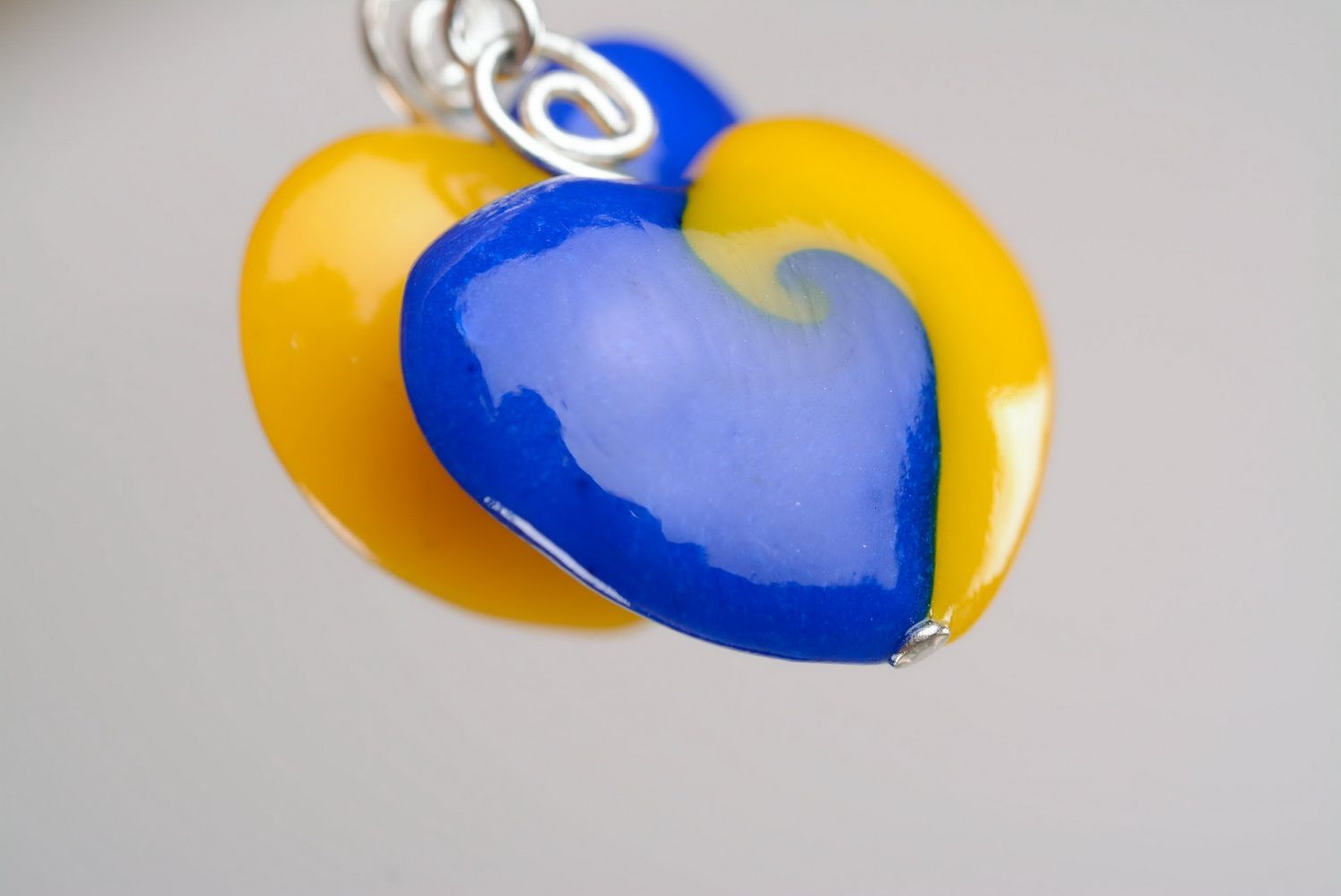 Yellow & blue earrings made of polymer clay photo 3