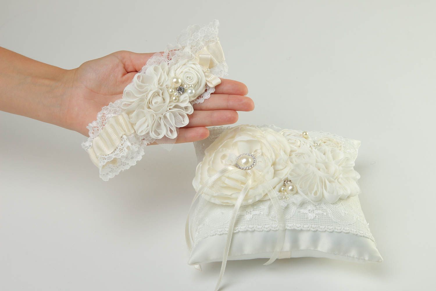 Beautiful handmade bridal garter wedding ring pillow wedding attributes photo 5
