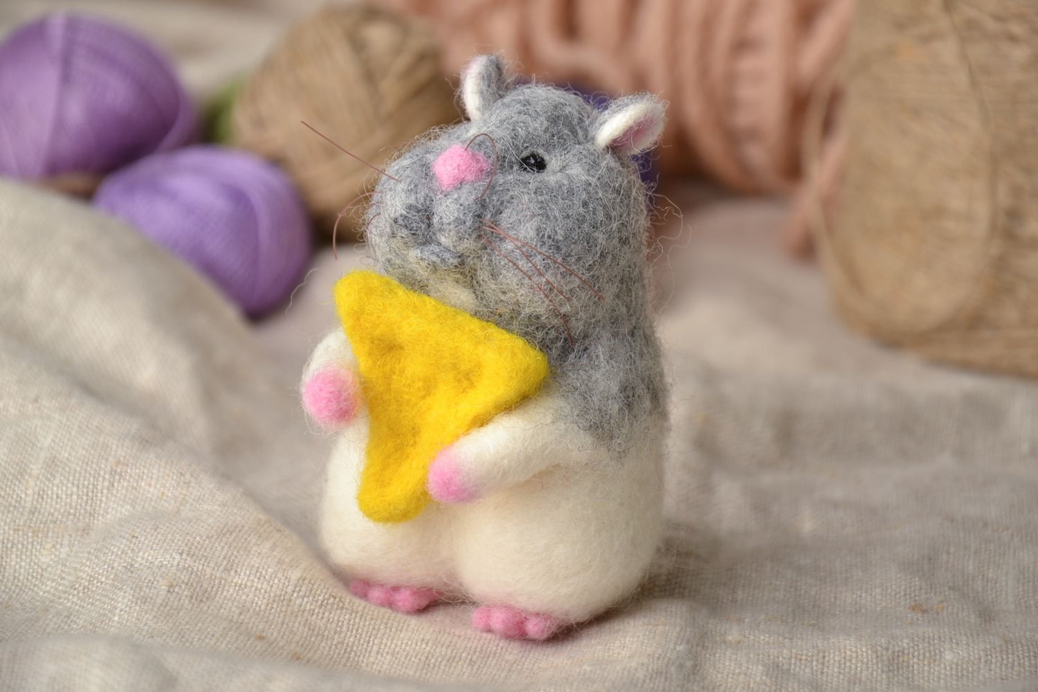 Interior toy felted of wool Hamster with Cheese photo 1