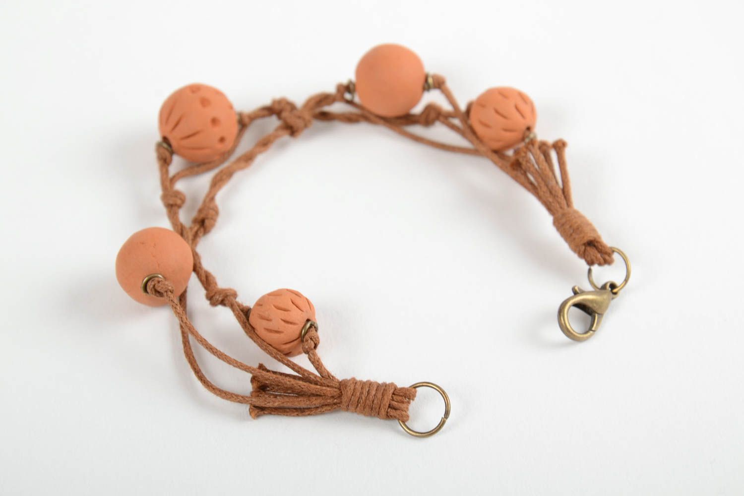 Unusual handmade ceramic bead bracelet woven wrist bracelet designer jewelry photo 4