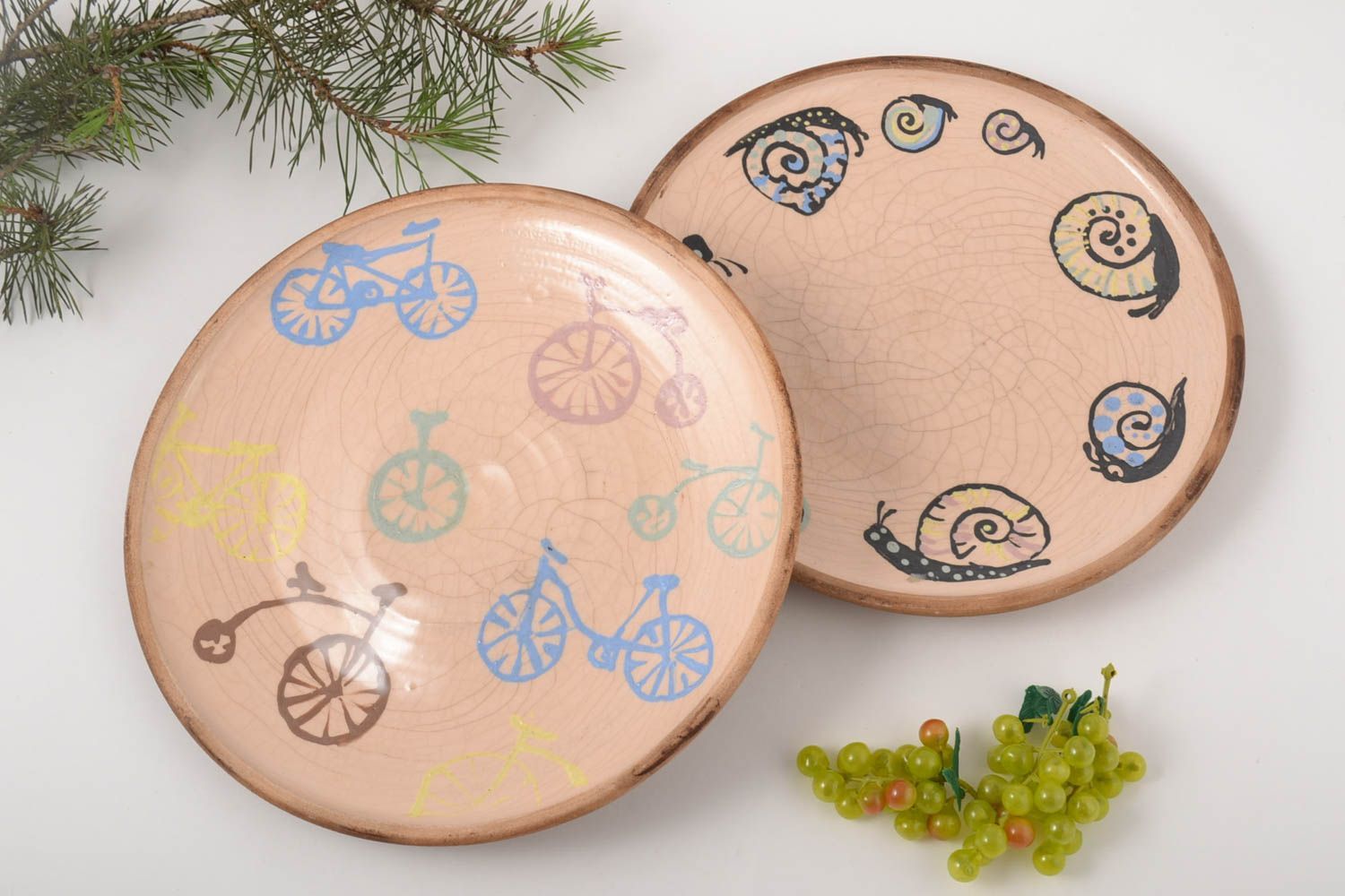 Керамические тарелки ручной работы глиняная посуда расписные тарелки 2 шт Улитки фото 1