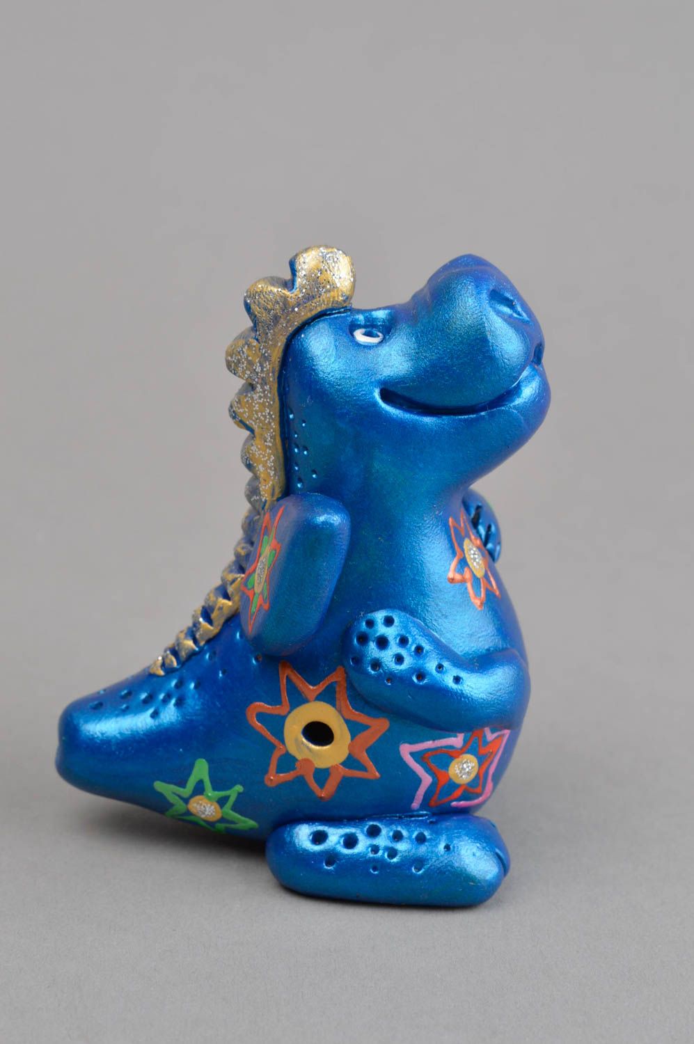 Handmade Ocarina Instrument Flöte aus Ton Dekoration Figur blauer Drachen foto 2