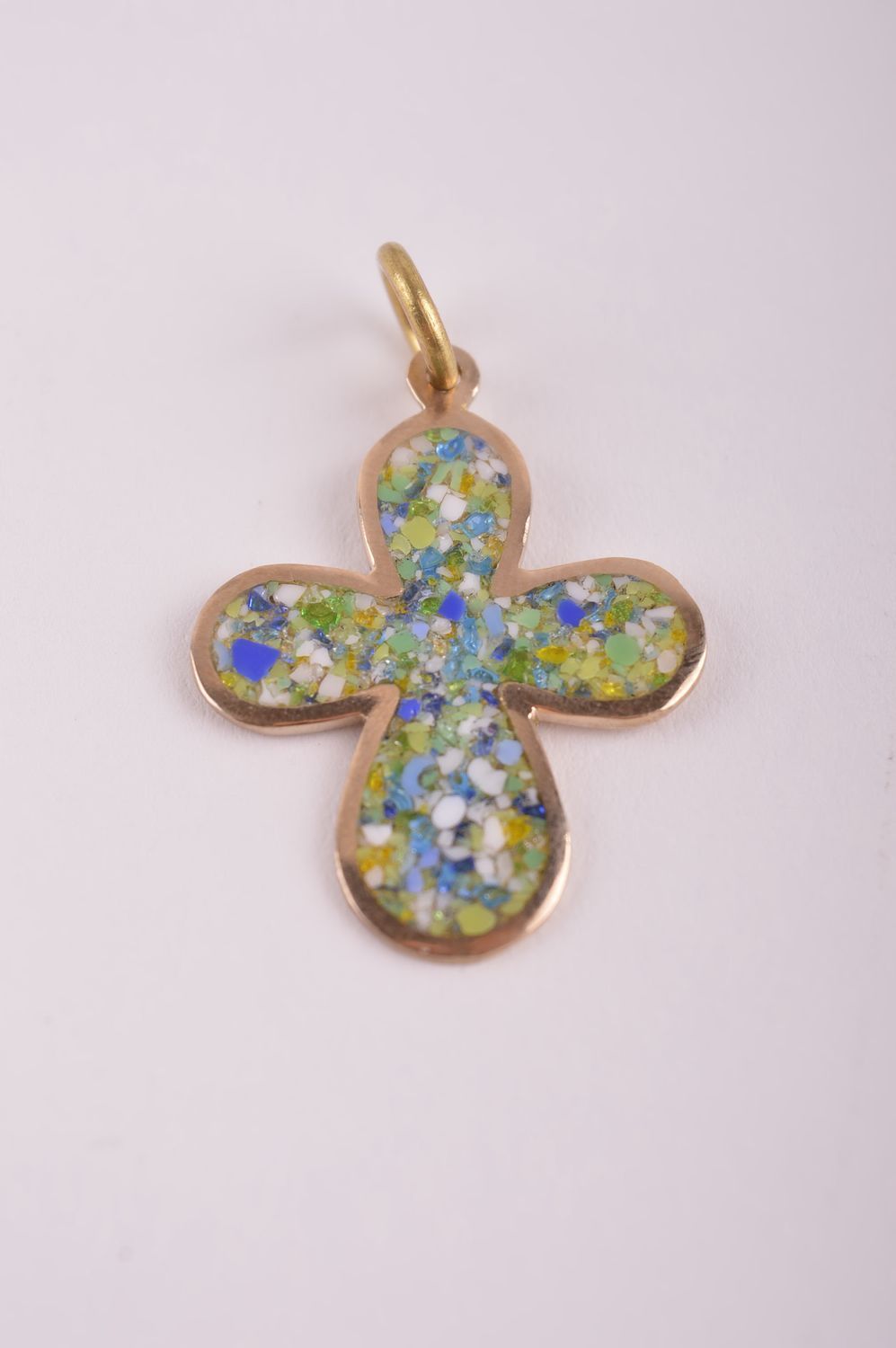 Croix Pendentif fait main en laiton et pierres naturelles design Cadeau femme photo 2