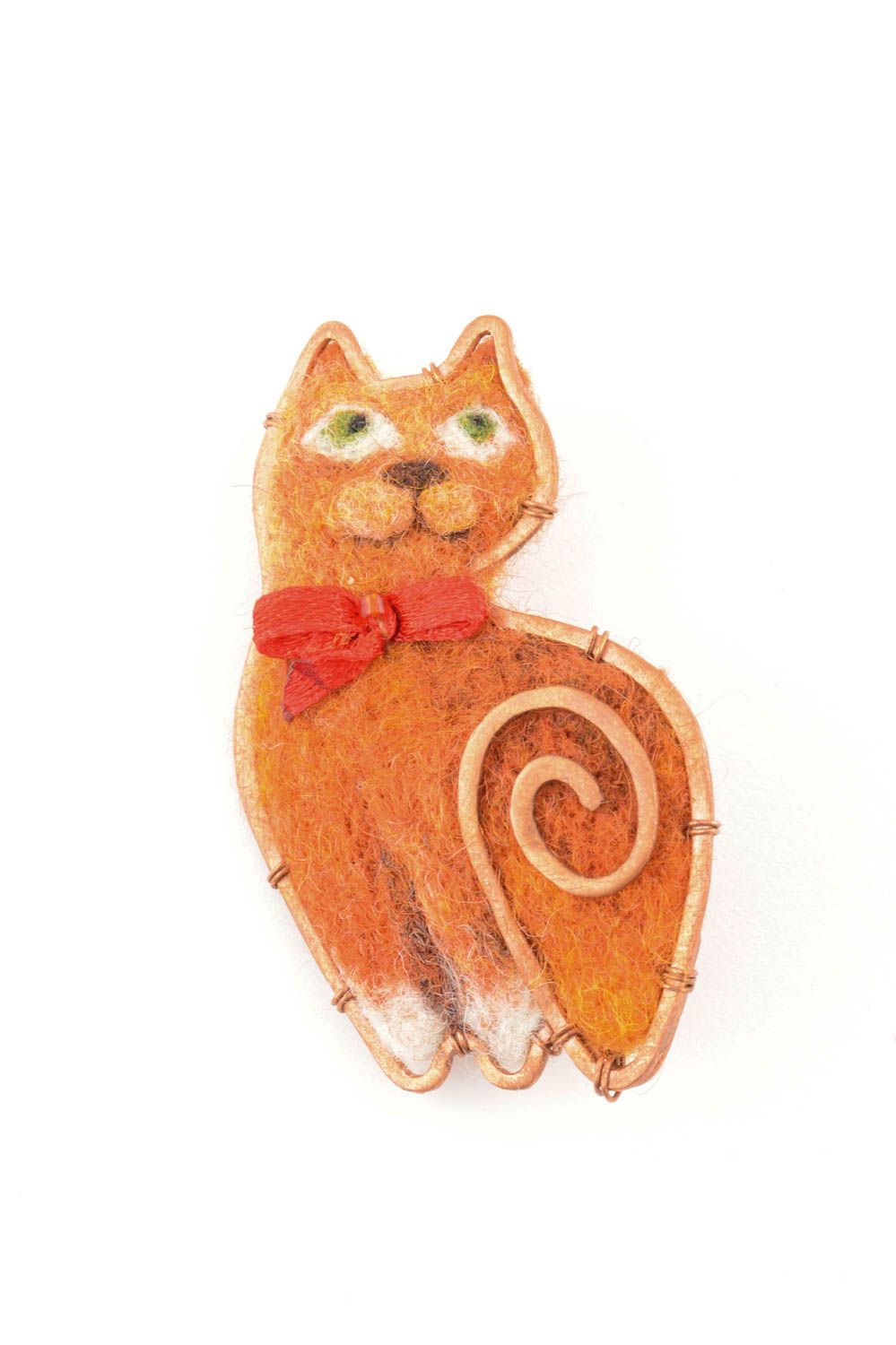 Unusual felted brooch cat shape handmade brooch designer gift for women photo 2