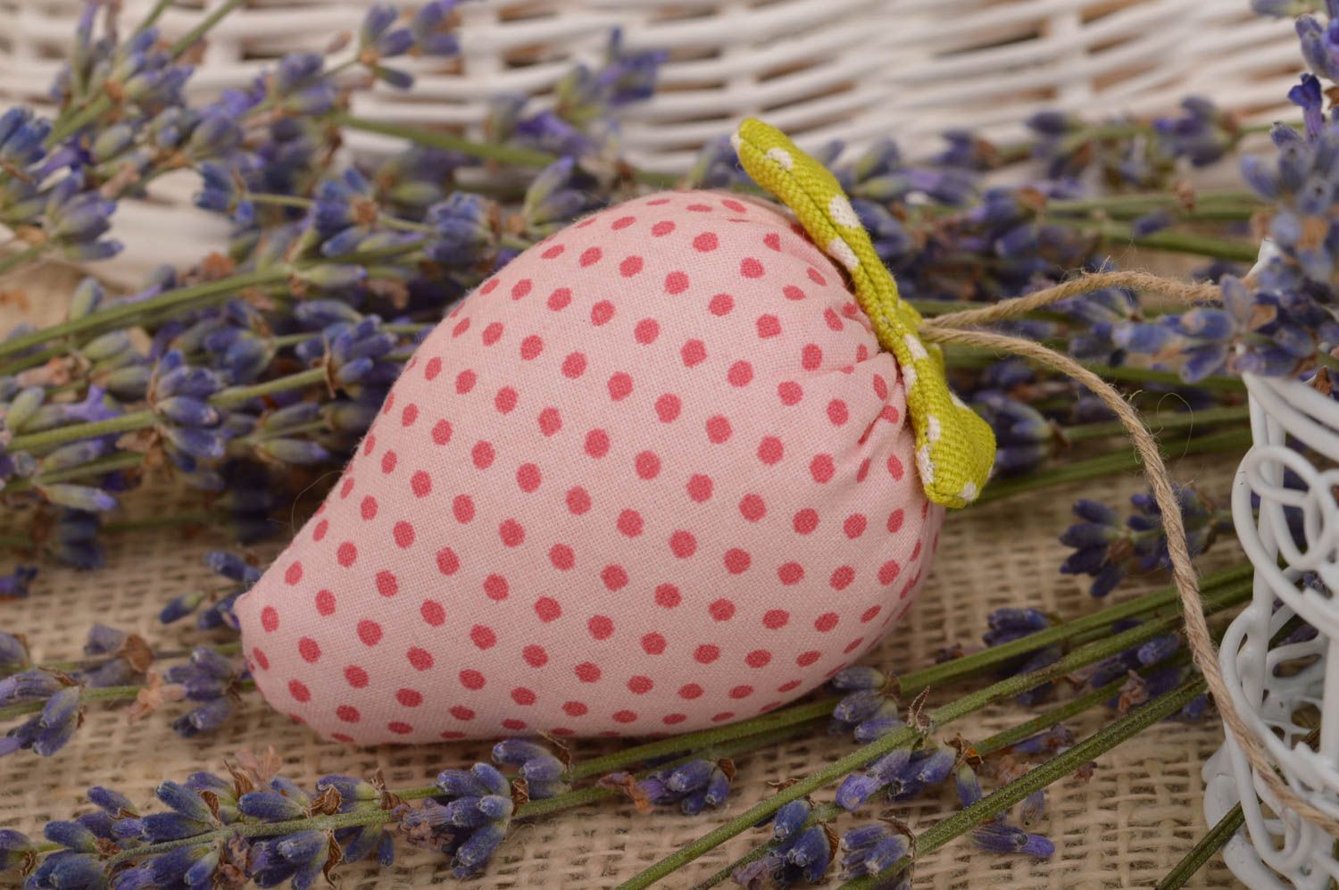 Beautiful handmade polka dot cotton fabric soft toy Strawberry wall hanging photo 1