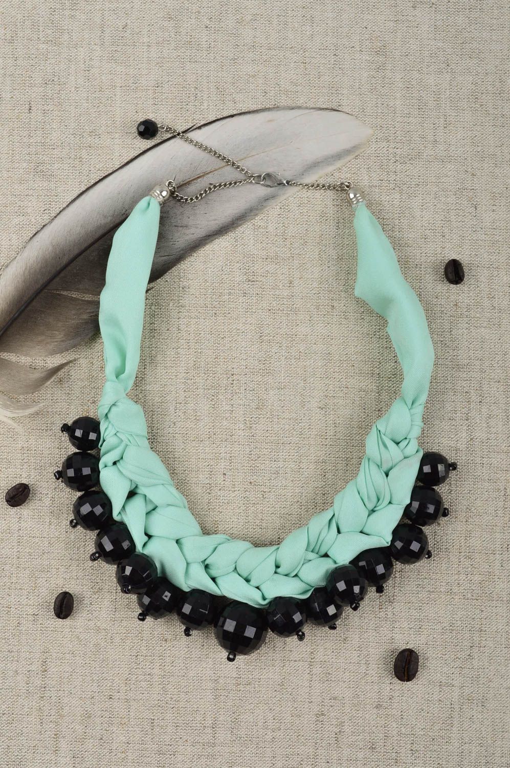 Handmade Damen Collier Zopf Schmuck Halskette Accessoire für Frauen blau schwarz foto 1