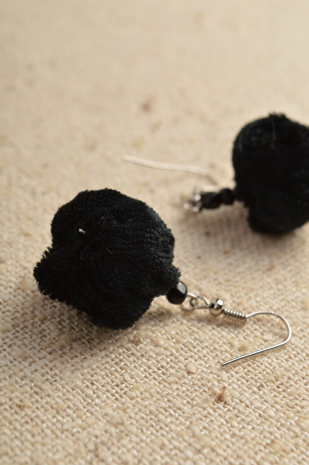 Handmade textile black earrings unusual elegant earrings designer jewelry photo 1