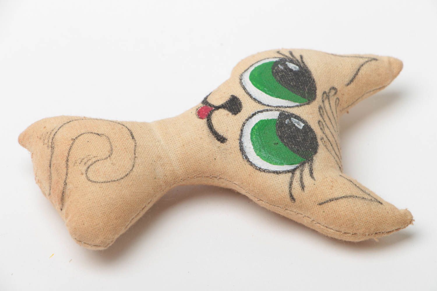 Lustiges beiges knuddeliges handgemachtes Kuscheltier Katze für Kinder originell foto 2