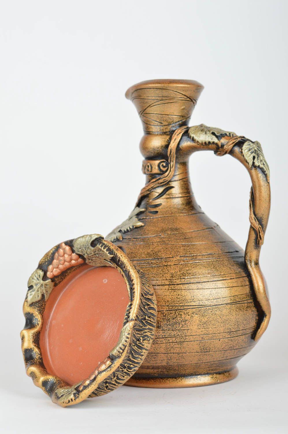 Juego de cerámica botella de arcilla y cenicero artesanales marrones regalo  foto 5