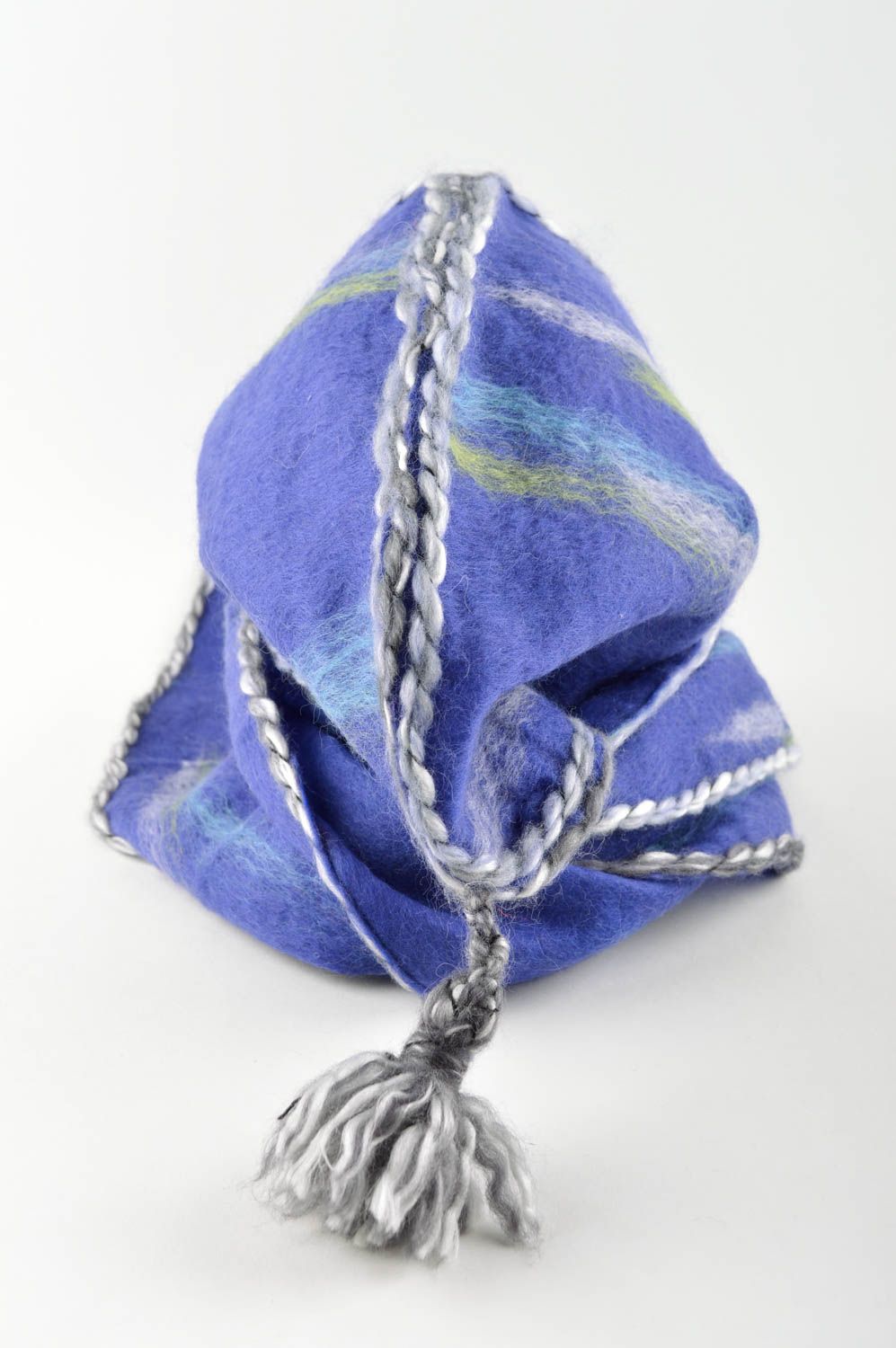 Необычный головной убор хэнд мейд шарф с капюшоном голубой зимний головной убор фото 5