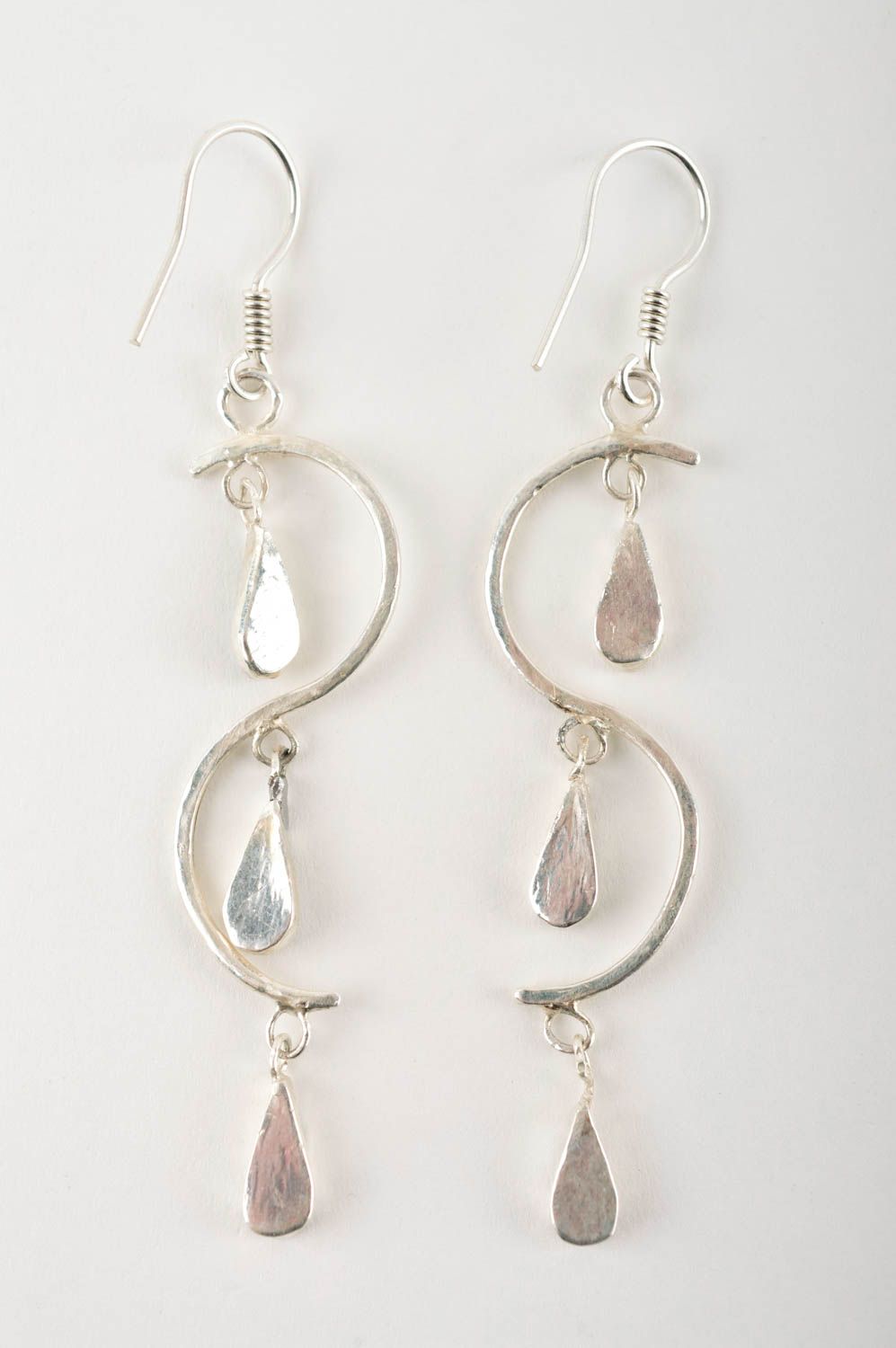 Handmade jewelry metal earrings dangling earrings designer accessories photo 4