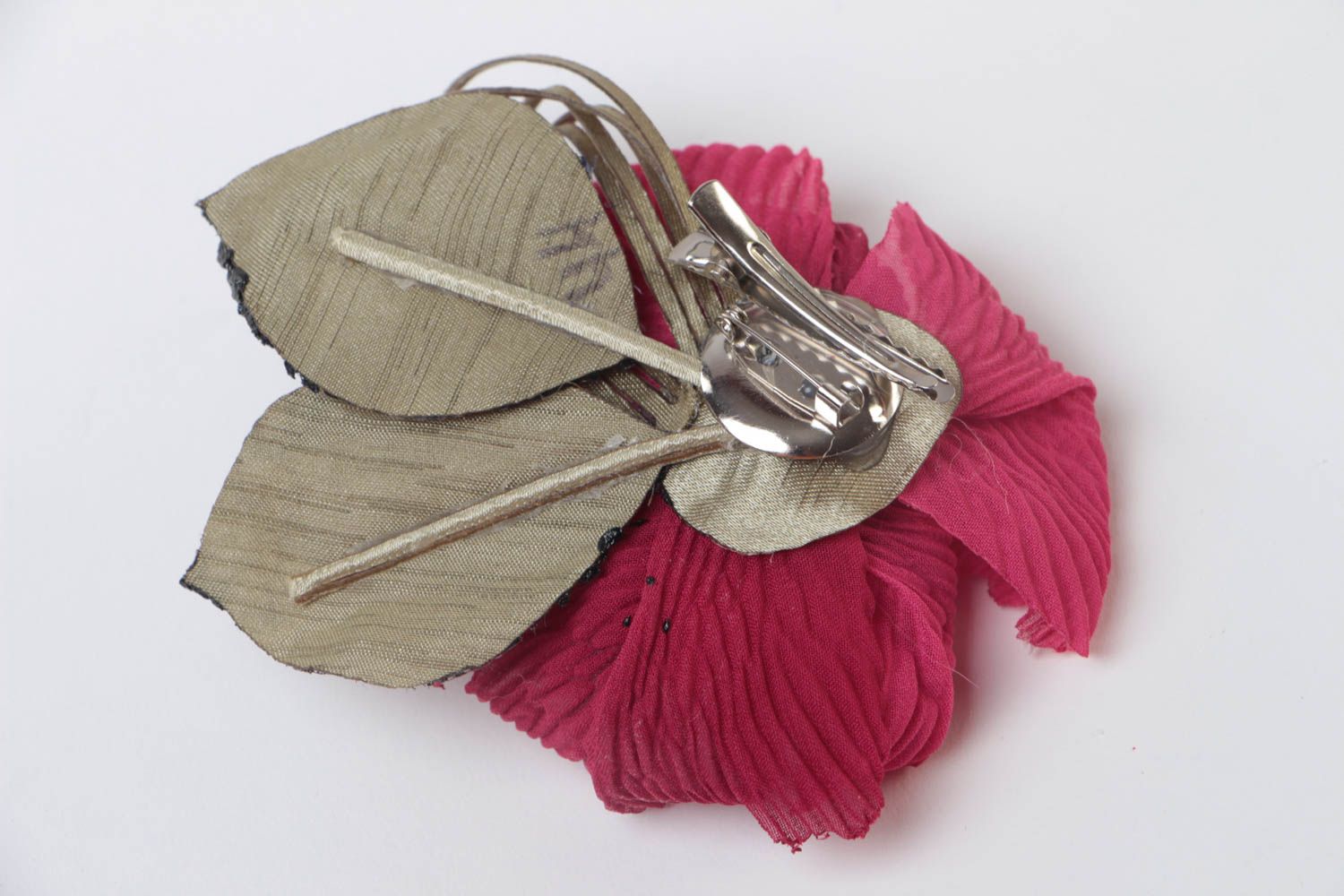 Beautiful handmade designer silk fabric flower brooch hair clip Poppy photo 4