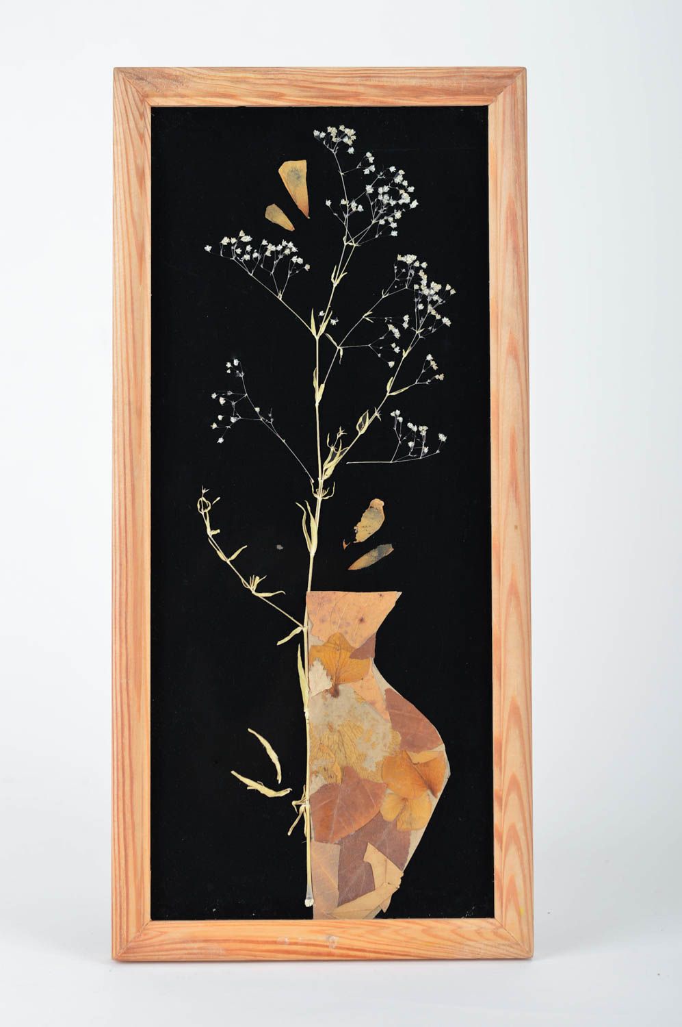 Cuadro de hojas secas artesanal en marco de madera original de pared bonito foto 1