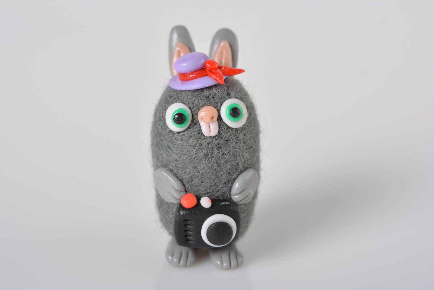 Handmade woolen rabbit unusual plastic figurine cute children toy kids gift photo 1