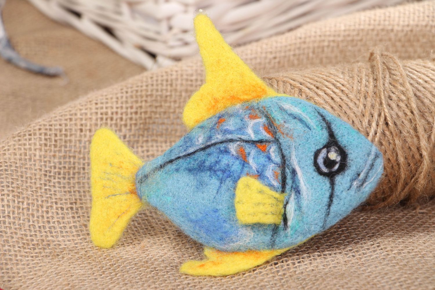 Felted wool brooch-hair clip in the shape of fish photo 5