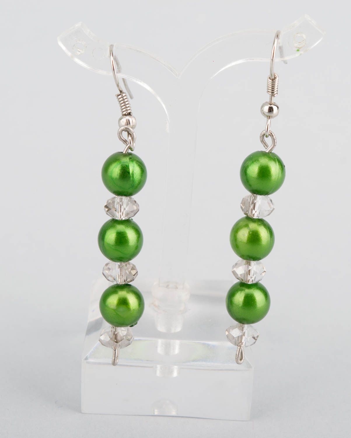 Boucles d'oreilles pendantes Bijou fait main vert perles Accessoire femme photo 5