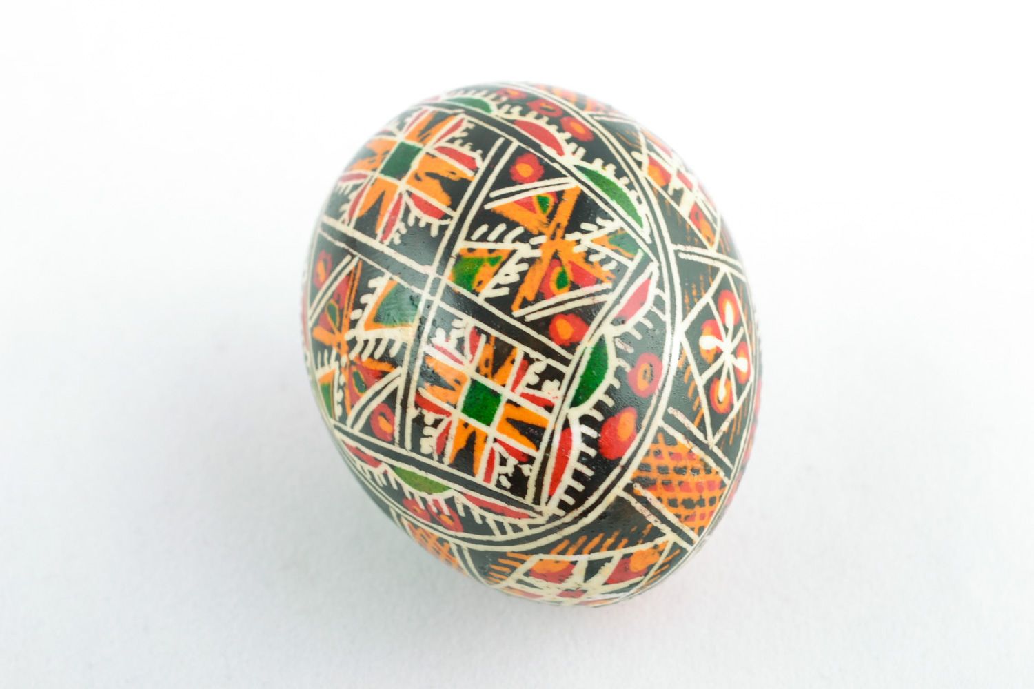 Beautiful handmade chicken egg painted with geometric ornament using wax technique  photo 3