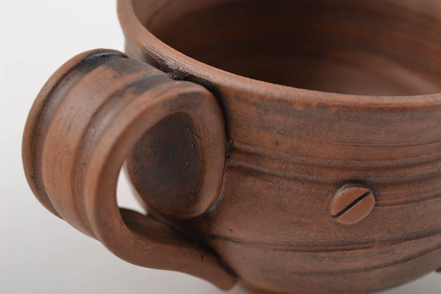 Handmade clay espresso cup with coffee beans pattern and handle 0,34 lb photo 2