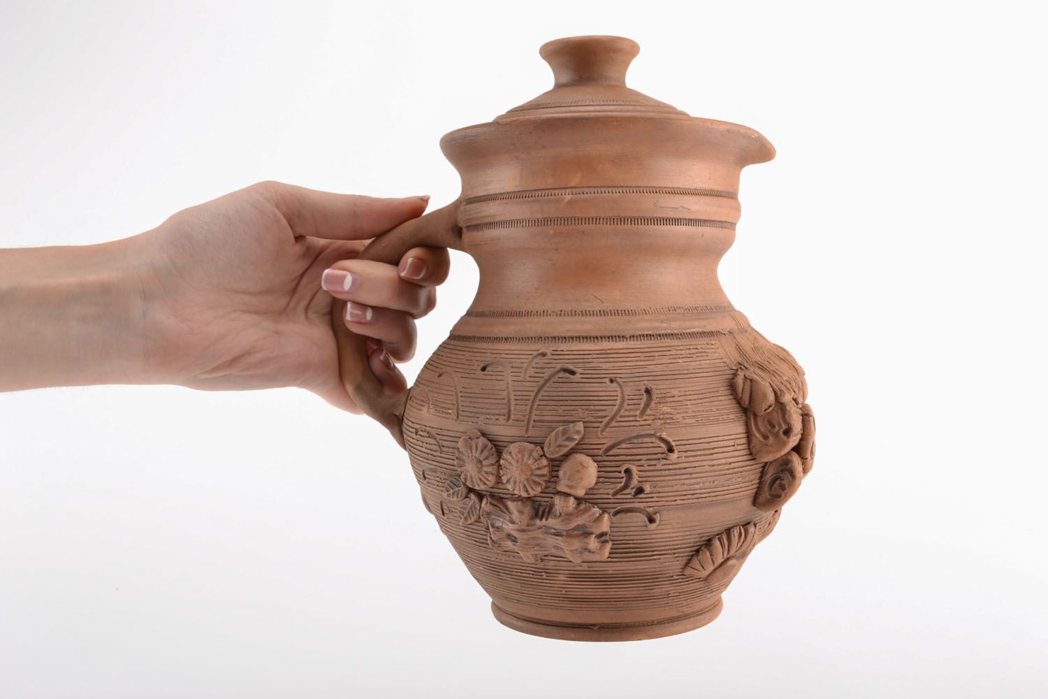 45 oz ceramic handmade milk pitcher with molded décor 2,5 lb photo 1