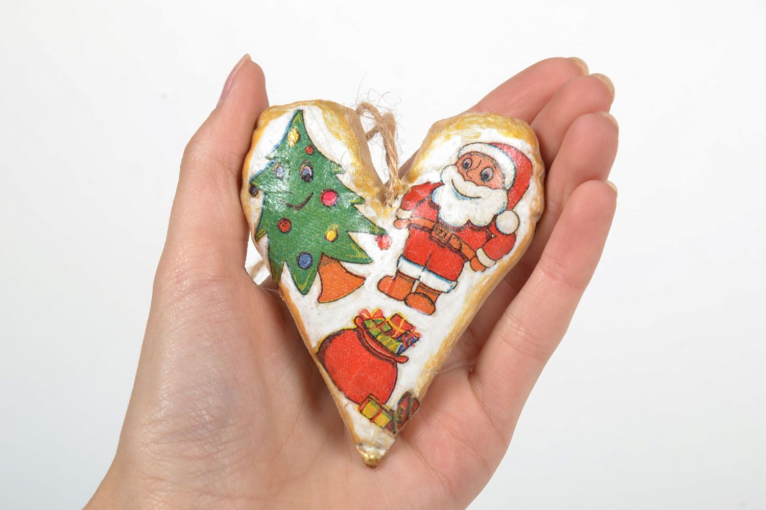 Suspension de Noël faite main coeur en tissu photo 5