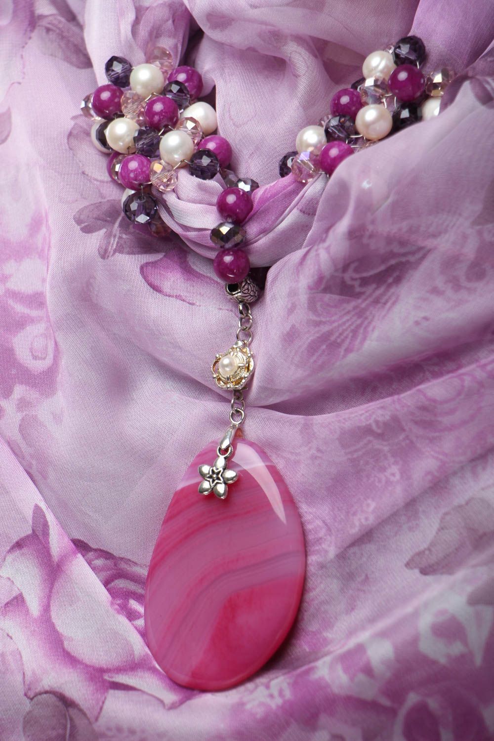 Foulard léger couleur lilas fait main photo 2