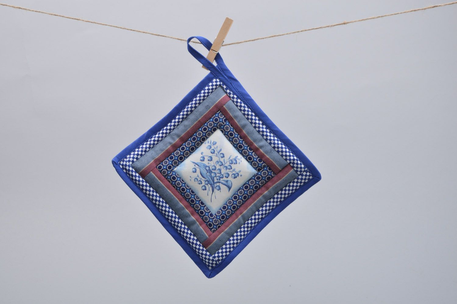 Blauer quadratischer handmade Topflappen aus Baumwolle Küchen Dekoration  foto 5