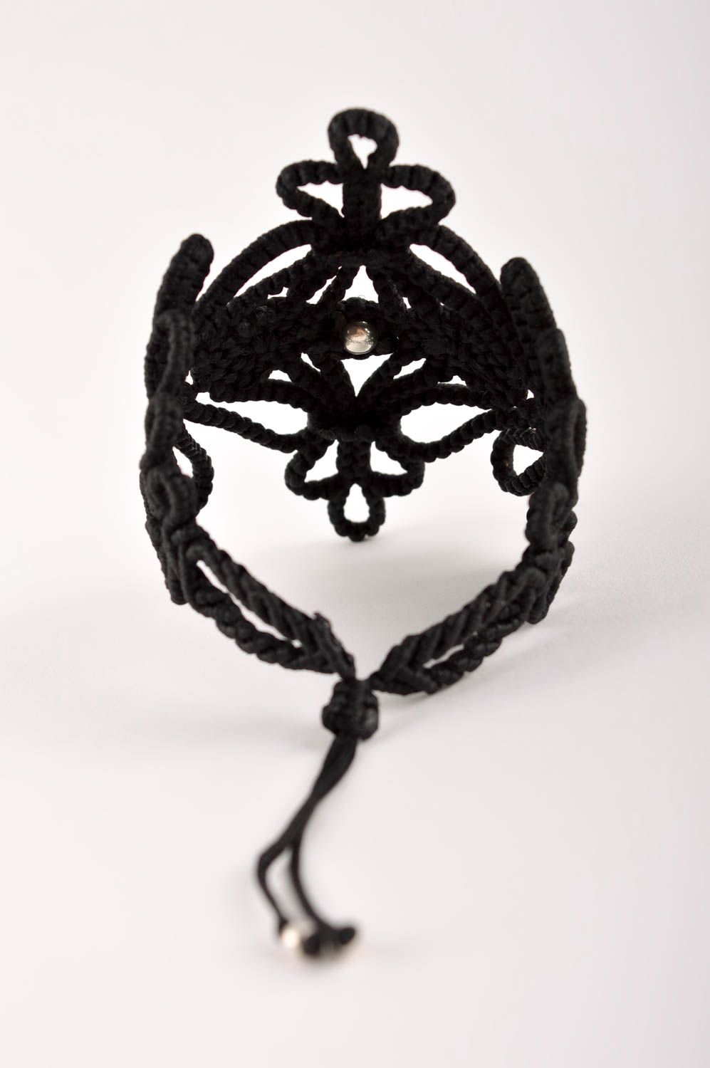 Модный браслет украшение ручной работы черный браслет из ниток широкий фото 4