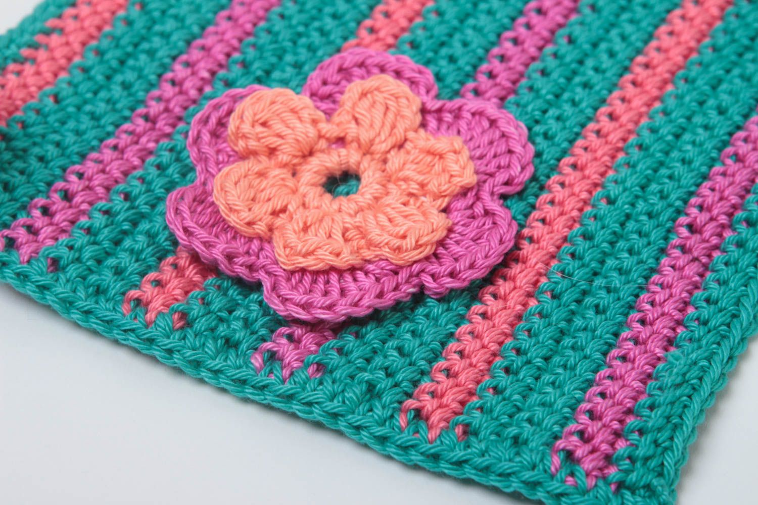 Manique au crochet faite main Textile de cuisine avec fleur Accessoire cuisine photo 3