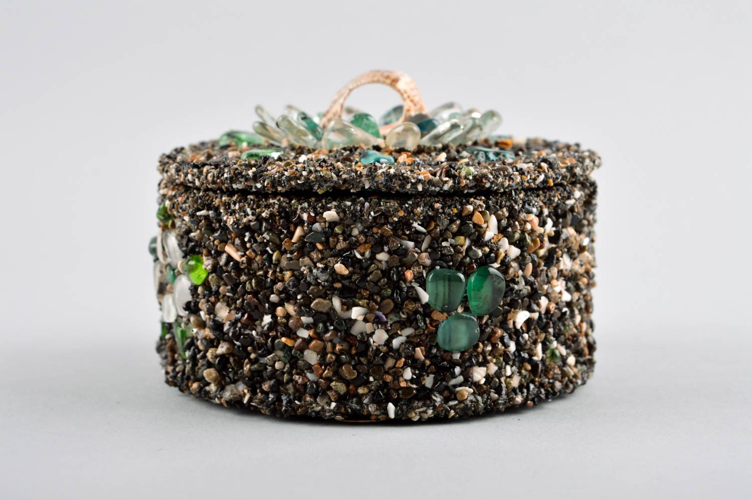 Handmade round jewelry box unusual decorative table box beautiful marine present photo 2