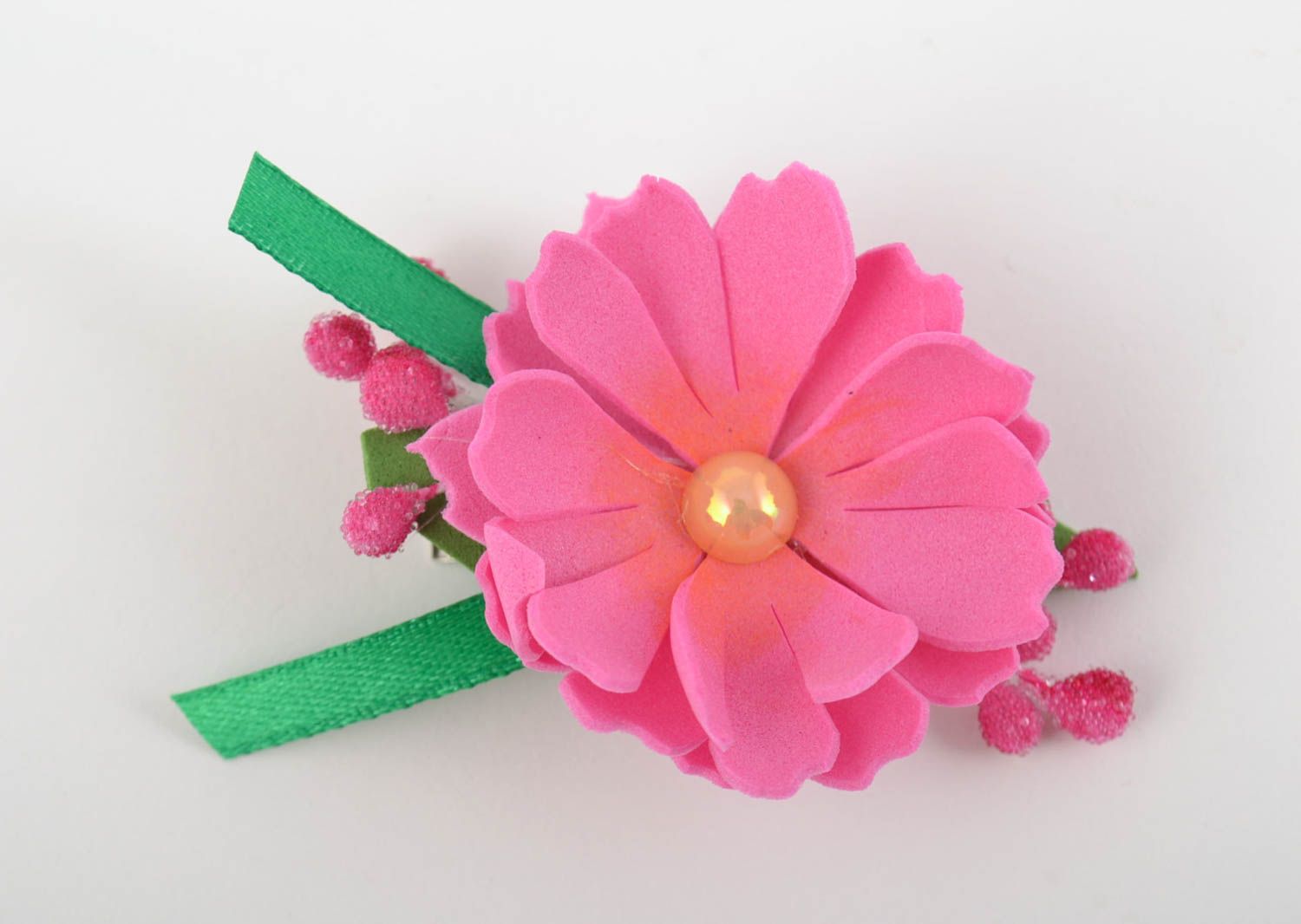 Handmade Haarschmuck Blume Haarklammer mit Blume Frisur Haarspange aus Foamiran foto 2