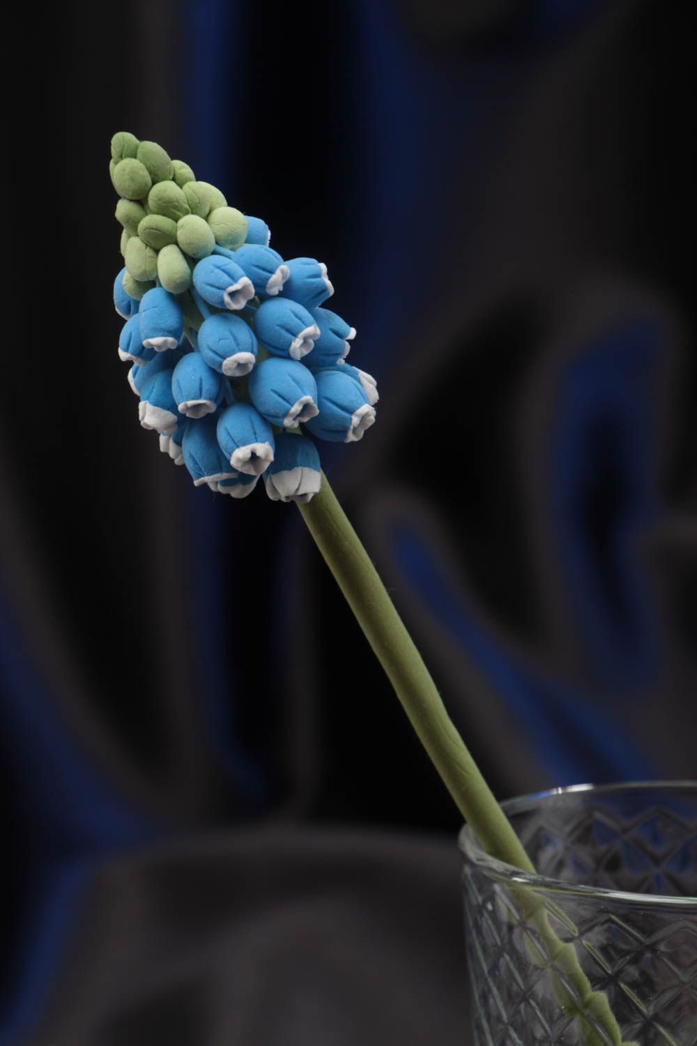 Handmade artificial Japanese polymer clay blue muscari flower for interior decor photo 1