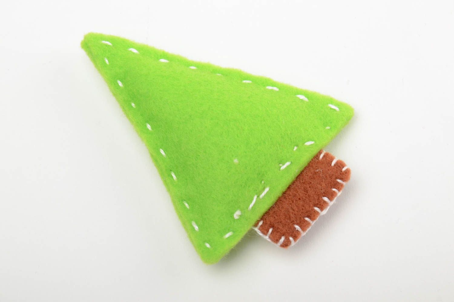 Handmade small yellow green felt soft toy Christmas tree for children and decor photo 3