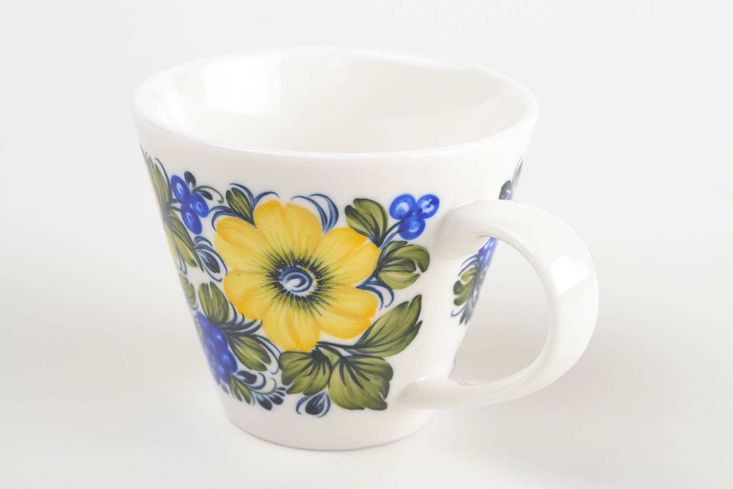 Porcelain ceramic white, blue, yellow floral decorative cup 8 oz cup photo 4