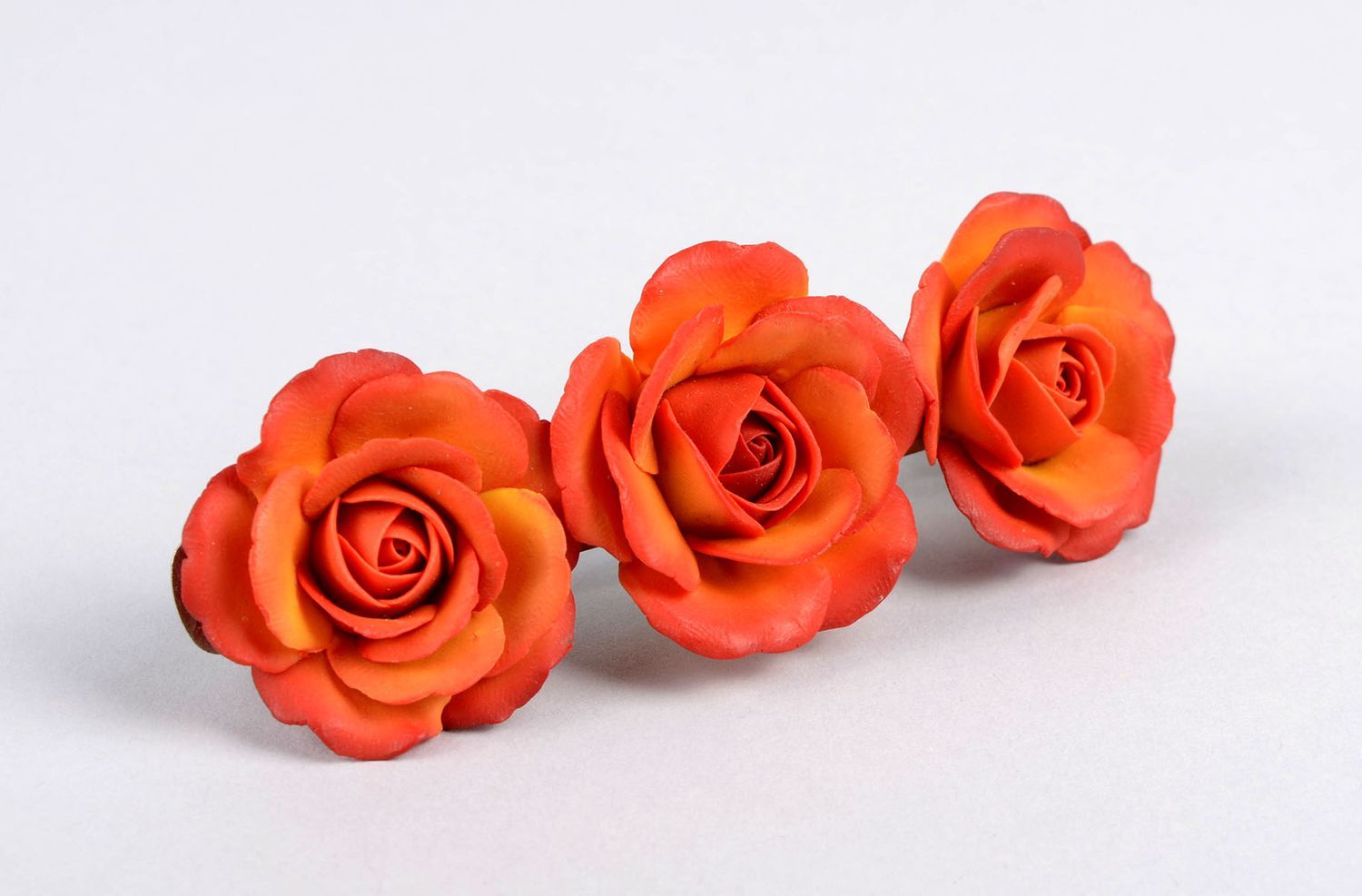 Barrette fleurs faite main Accessoire cheveux roses pâte polymère Cadeau femme photo 1