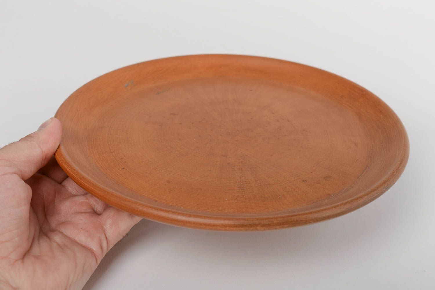 Large round flat handmade designer terracotta clay plate  photo 5