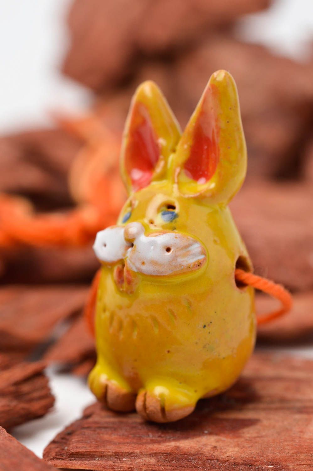 Keramik Deko handgemachte Figur aus Ton kleine Tier Statue in Form vom Hasen foto 1