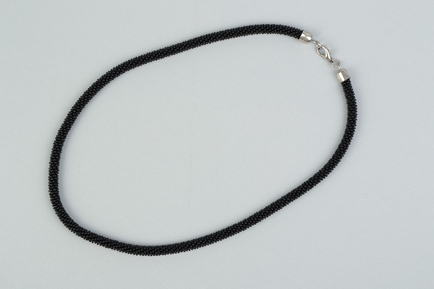 Handmade long elegant Czech beads necklace in black color for girls photo 3