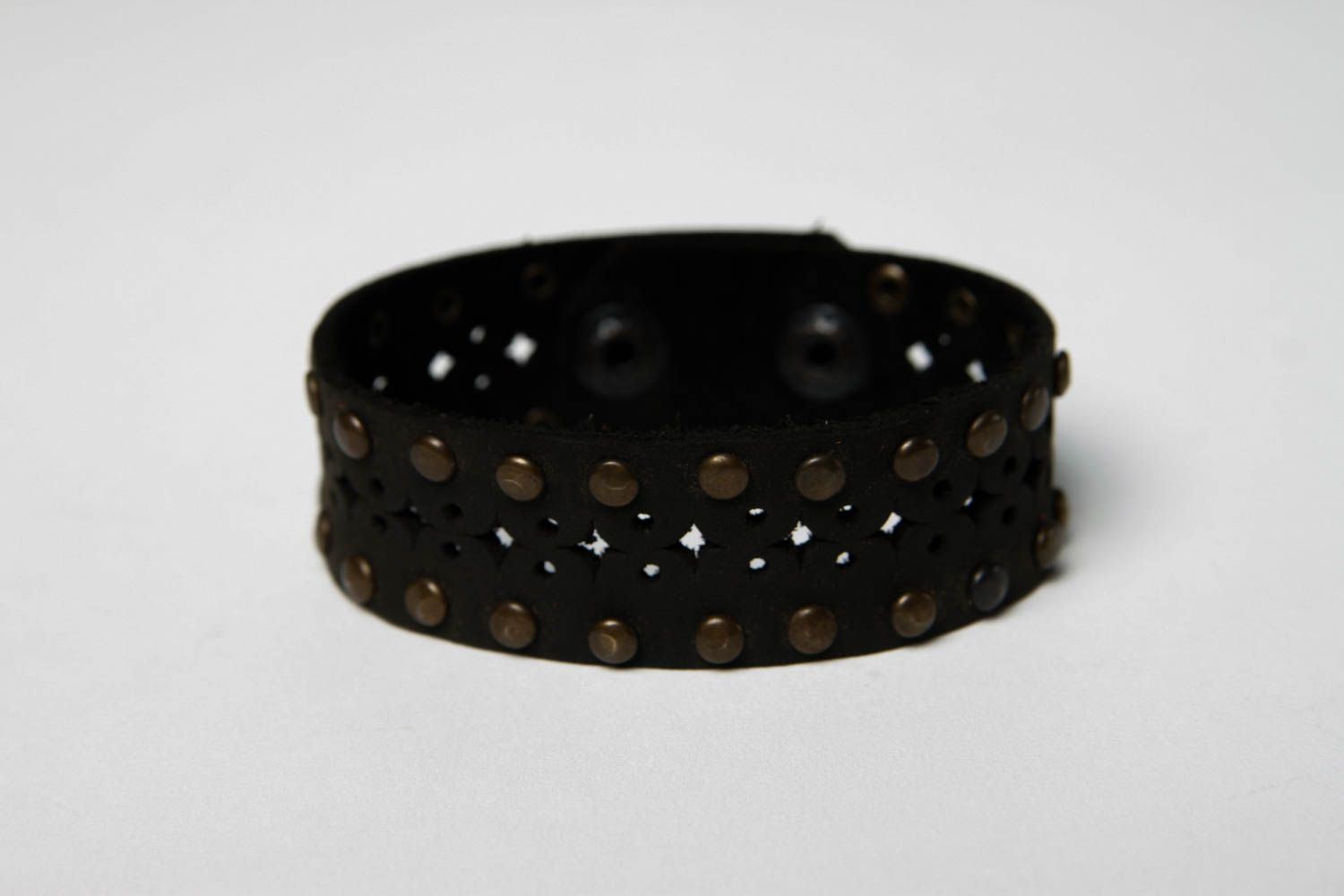 Handmade black stylish bracelet leather wrist accessory female jewelry photo 3
