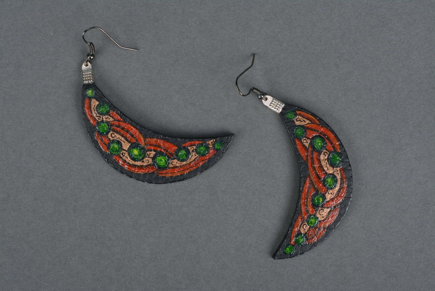 Leather earrings with painting  photo 1