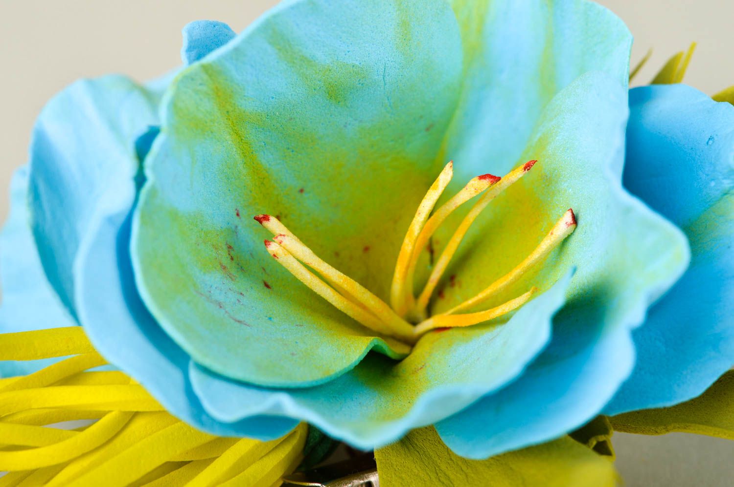 Handmade grelle Schmuck Brosche Haarspange Blume Damen Modeschmuck gelb blau foto 4