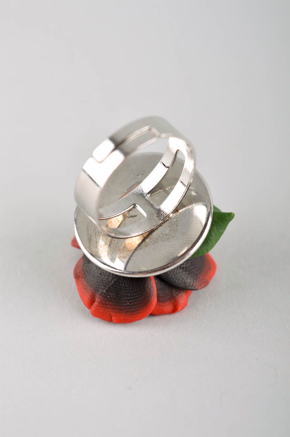 Кольцо ручной работы кольцо для девушек украшение из полимерной глины Мак фото 4