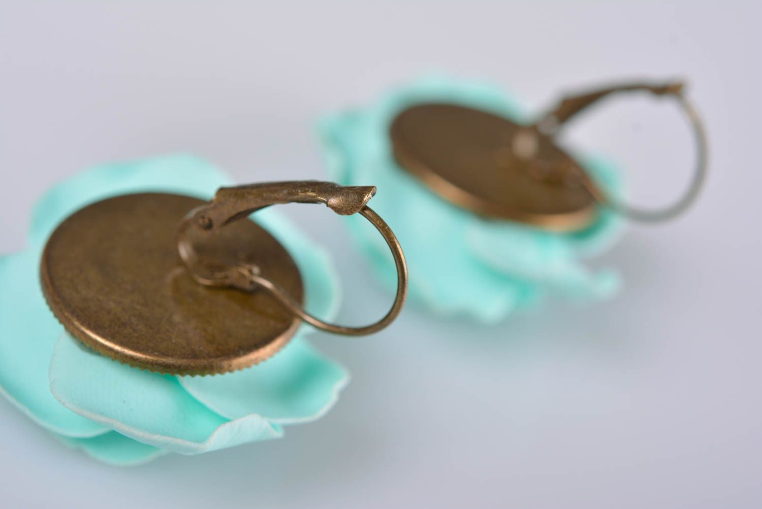 Gentle handmade designer plastic flower earrings Blue Roses photo 5