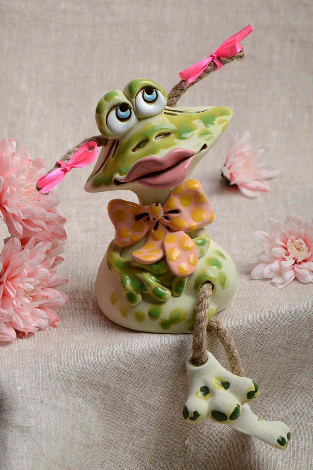 Bright handmade semi porcelain painted ceramic money box in the shape of frog photo 1