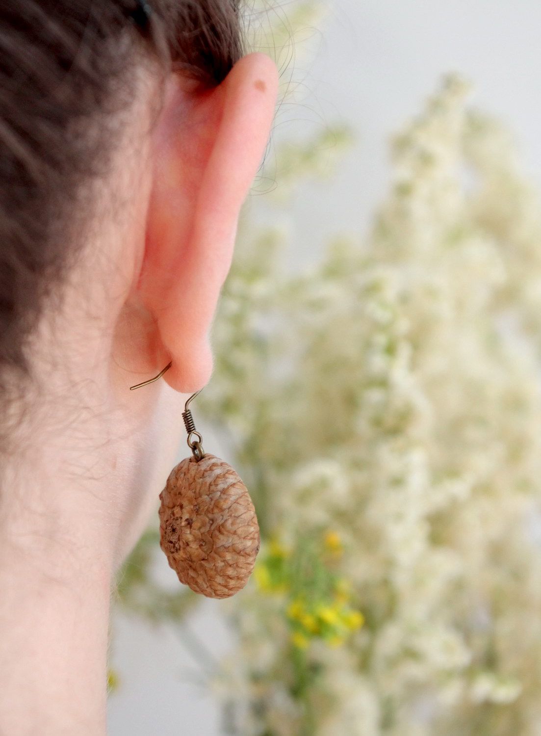 Boucles d'oreilles en gland naturel Fleur de pommier  photo 2