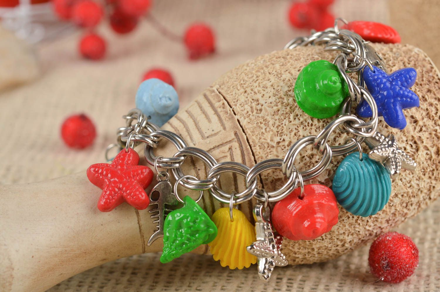 Handmade stylish bracelet polymer clay bracelet with charms designer bijouterie photo 1