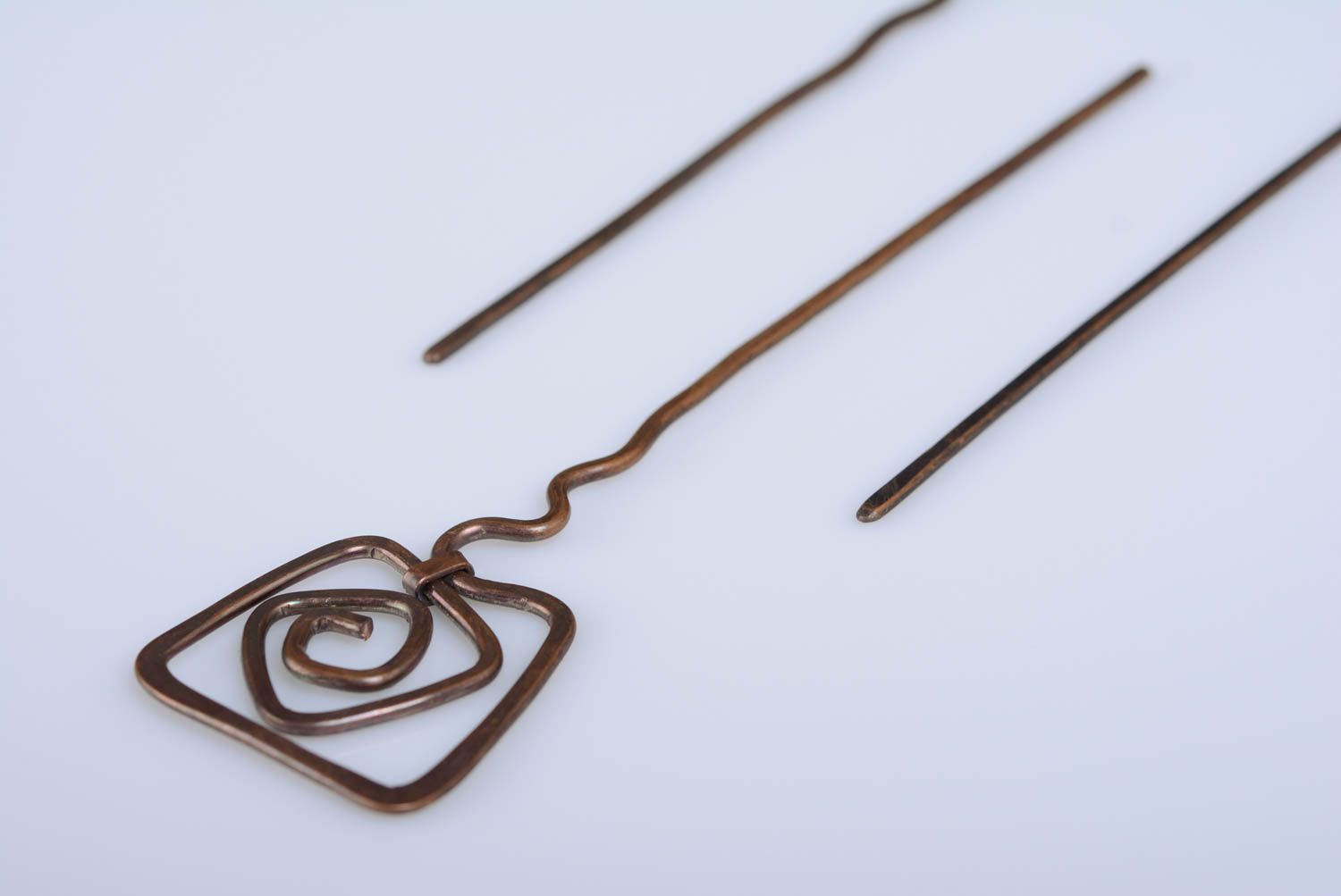 Handmade copper hair stick unusual designer hair pin metal hair accessory photo 5
