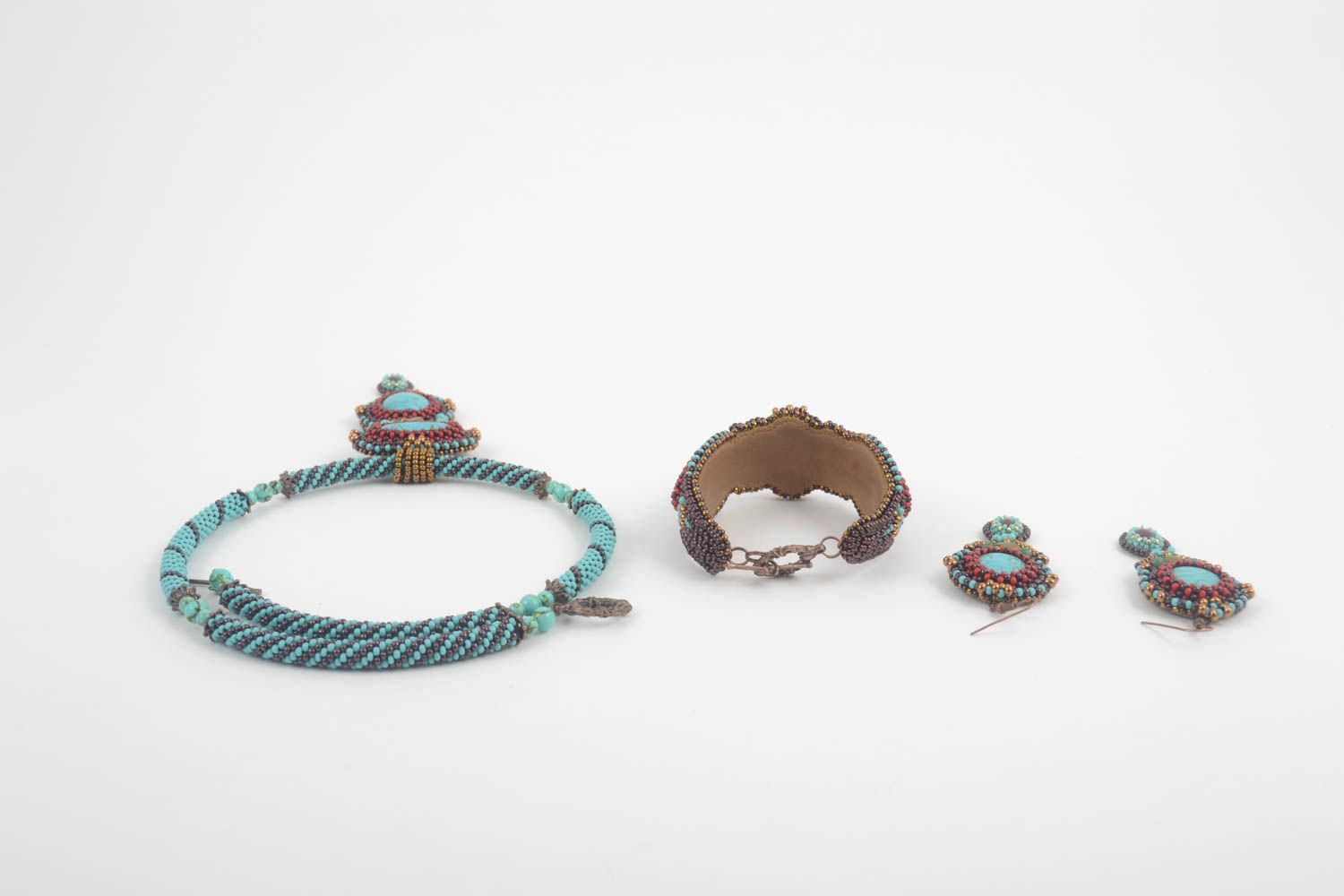 Schmuck Set handgefertigt Collier Halskette Armband Damen Rocailles Ohrringe foto 3