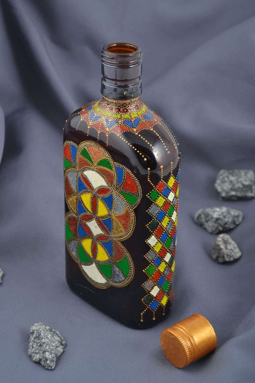 Botella de cristal para licor artesanal elemento decorativo regalo original  foto 1