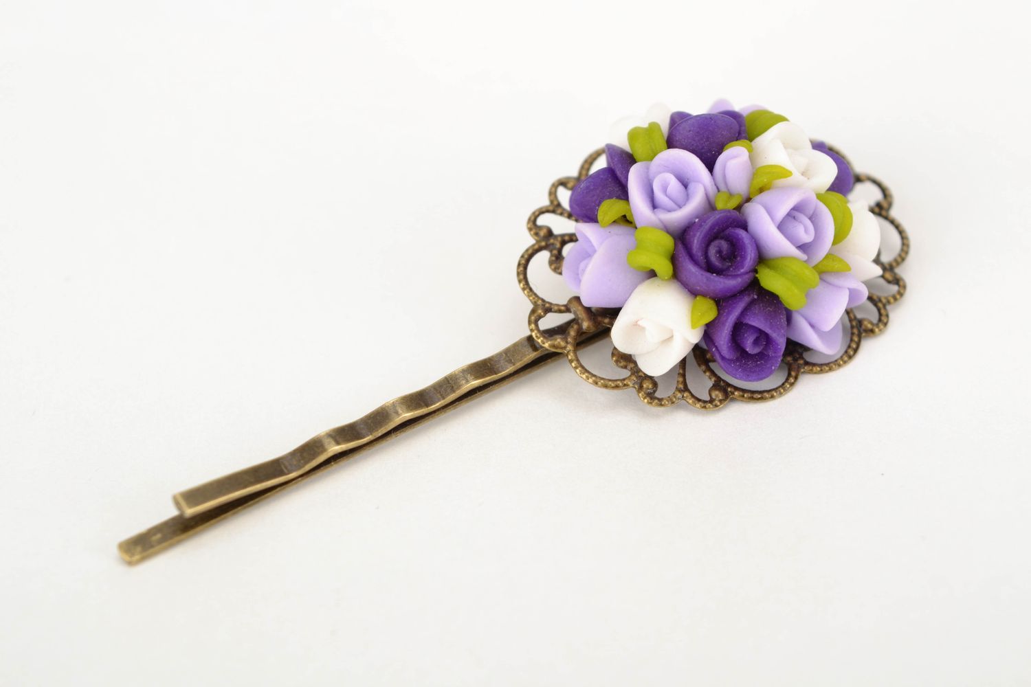 Polymer clay invisible hairpin Lilac Roses photo 4