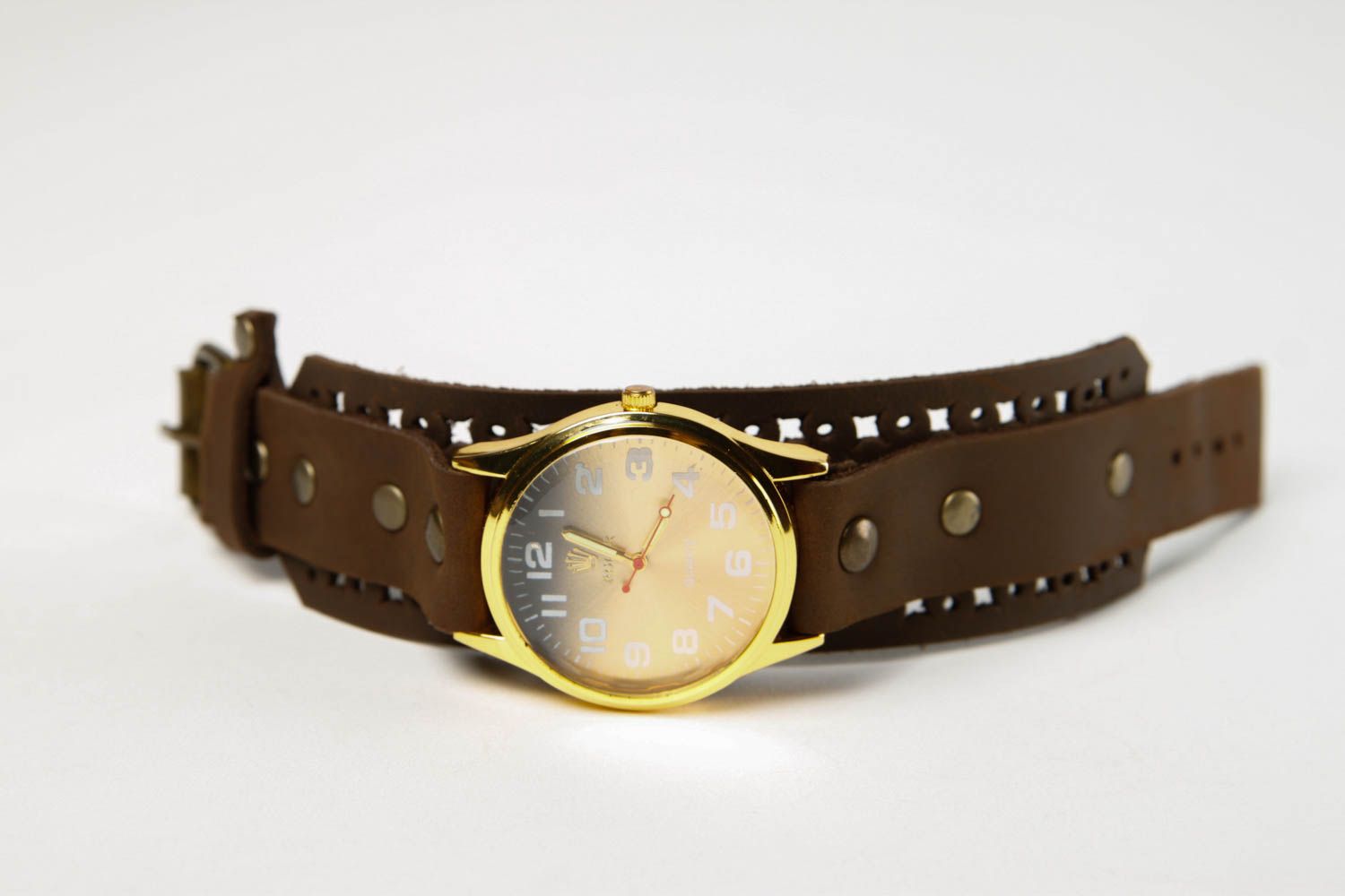 Bracciale in pelle fatto a mano accessorio originale braccialetto per orologio
 foto 3